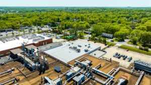 aerial view of new commercial roof
